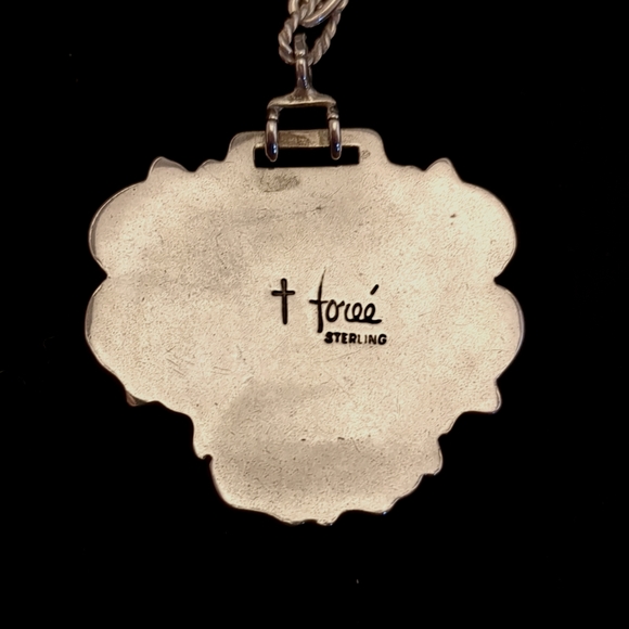 Vintage Foreé Hunsicker Sterling Silver Necklace Engraved Luggage Tags & Cherub - Picture 12 of 16